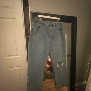 Fashion Nova Light Blue Boyfriend Jeans with Knee Distress